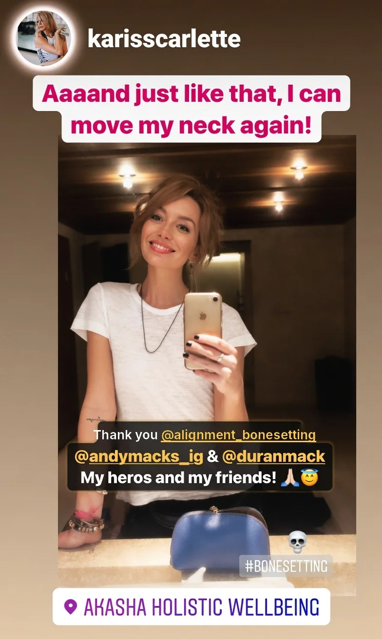 Historia de Instagram de Karis Scarlette después de una sesión en Akasha